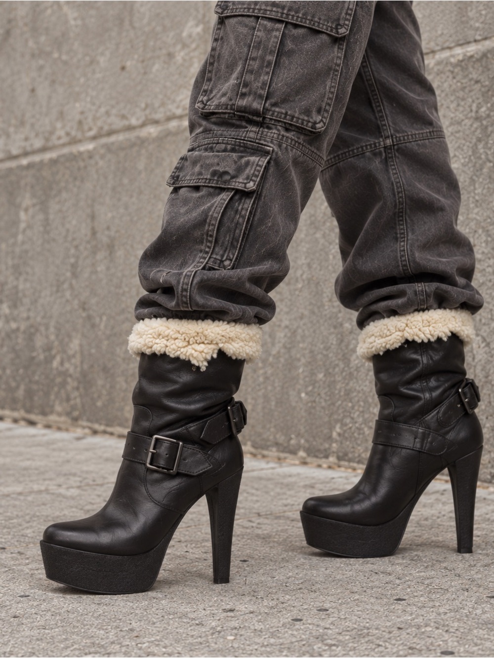 Burberry Black Leather Shearling Lined Moto Ankle Boots Y2K Boho 8.5